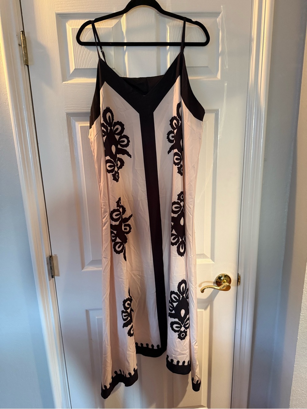 SHEIN Black and Cream Spaghetti-Strap Midi Dress with Floral Panels